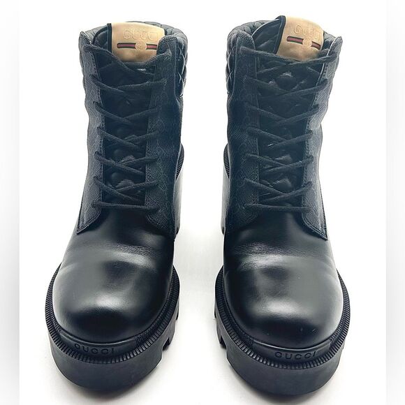 Gucci Apollo GG Monogram Canvas Black Leather Samoa Trip Combat Boots EU 40 US10 - Picture 2 of 13